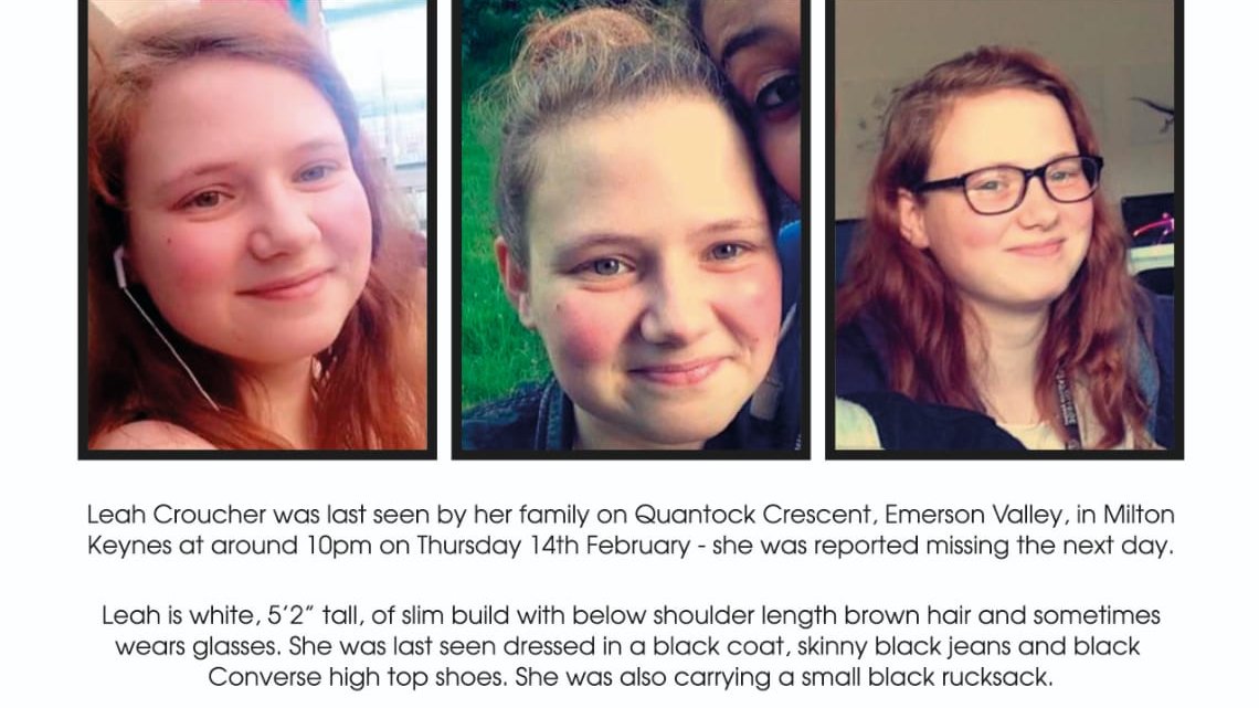 **PLEASE SHARE** This week marks one year since Leah Croucher went missing. Leah is the daughter of one of our wonderful team members, Claire, who is desperate for more info'. Leah was last seen by them at around 10pm on Feb 14 in Emerson Valley, Milton Keynes. 

<a href="/LaphamGreg/">Greg Lapham</a>