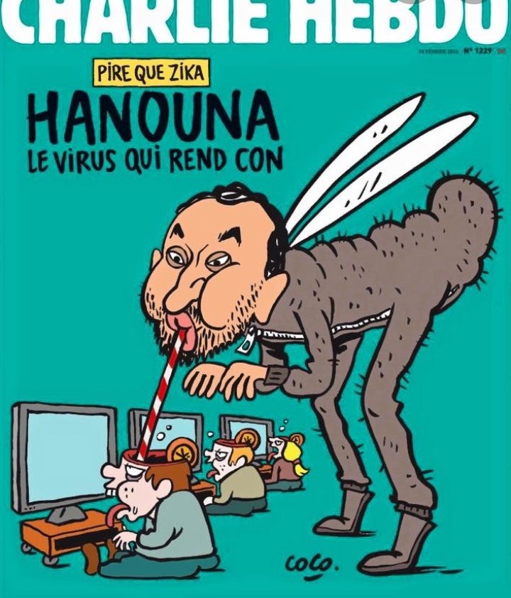 #Hanouna2022 C'est une bonne occasion pour voir et revoir ces Excellentes caricatures de #CharlieHebdo:
Pire que Zika #Hanouna le Virus qui rend Con! 
Virez l'Hemorroide du Paf 💩
#TPMP 
#Connardovirus