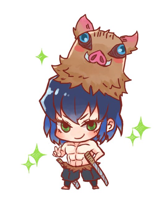 れいさんがTwitterに投稿した嘴平伊之助(鬼滅の刃)のイラスト。