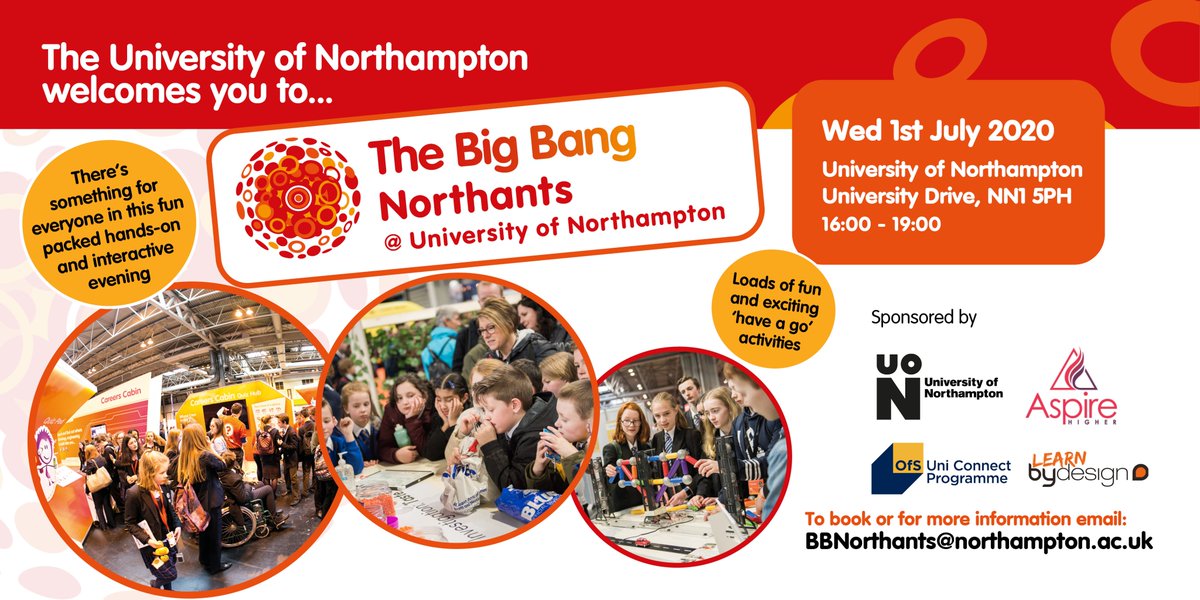 TBBNorthants's tweet photo. There's something for everyone at our Big Bang event! 
Join us for the Big Bang Northants events this July &amp; immerse yourself in all things #STEAM.
Parents, families &amp; communities are all welcome!

Email us for more info:bbnorthants@northampton.ac.uk
#TBBNorthants @UniNorthants https://t.co/MhzlxygZQb
