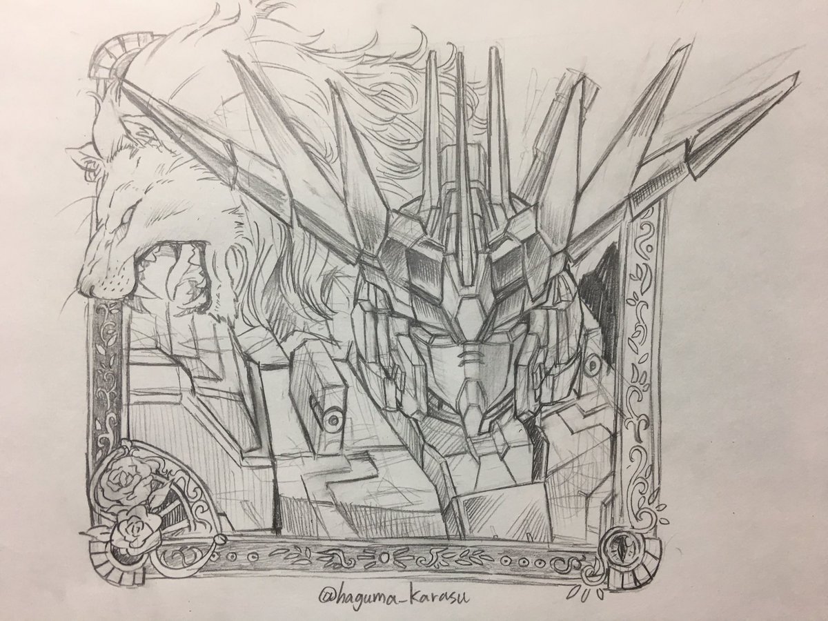無計画すぎてガンレックスが紙からはみ出たけど、下絵2枚とも出来たー!! 