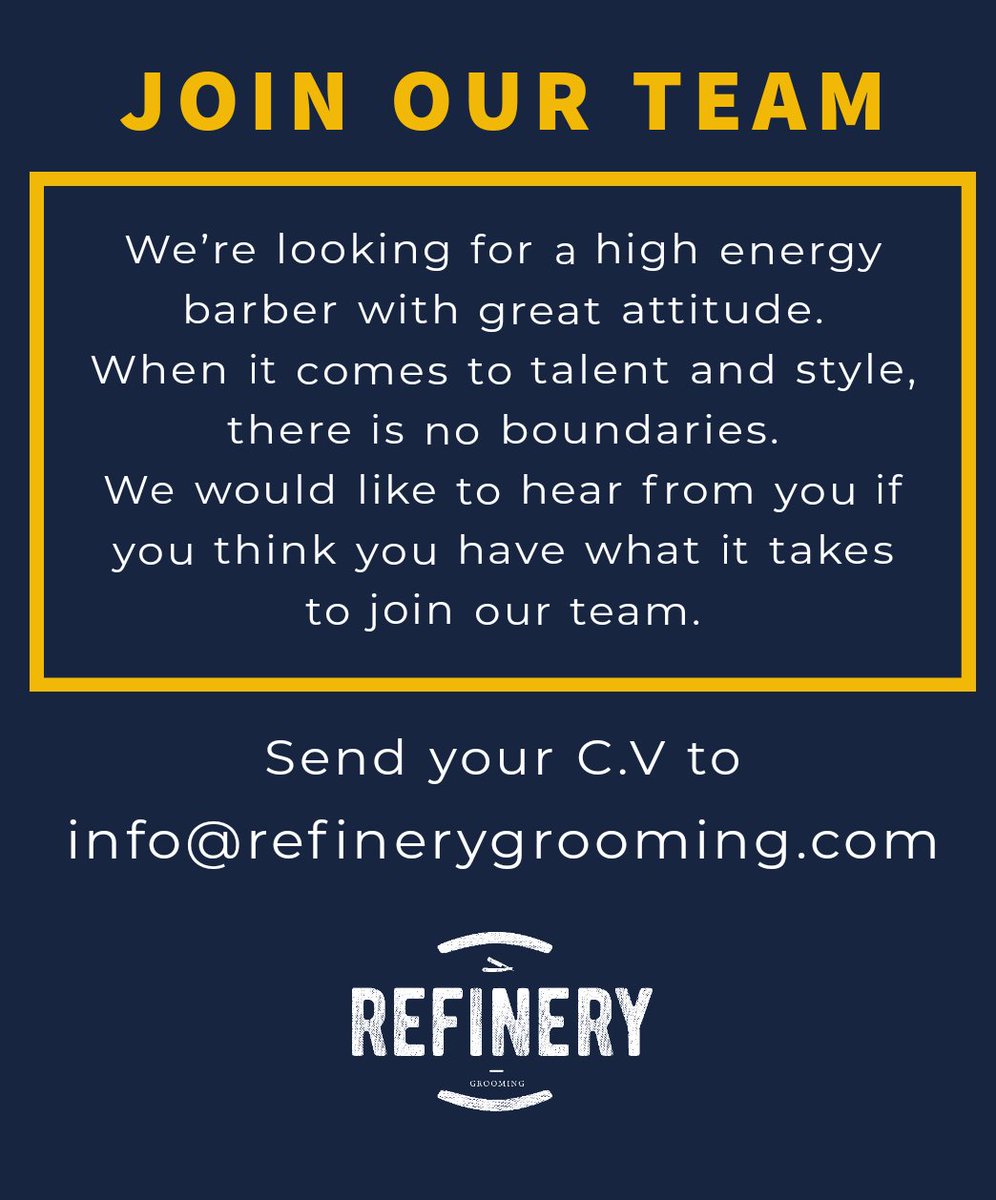 RefineryGroomin's tweet photo. We are hiring.
...
Send your C.V to...
info@refinerygrooming.com
...
#refinerygrooming #ikokazike #NairobiBarbers #the_village_market https://t.co/WltTjwgwb6