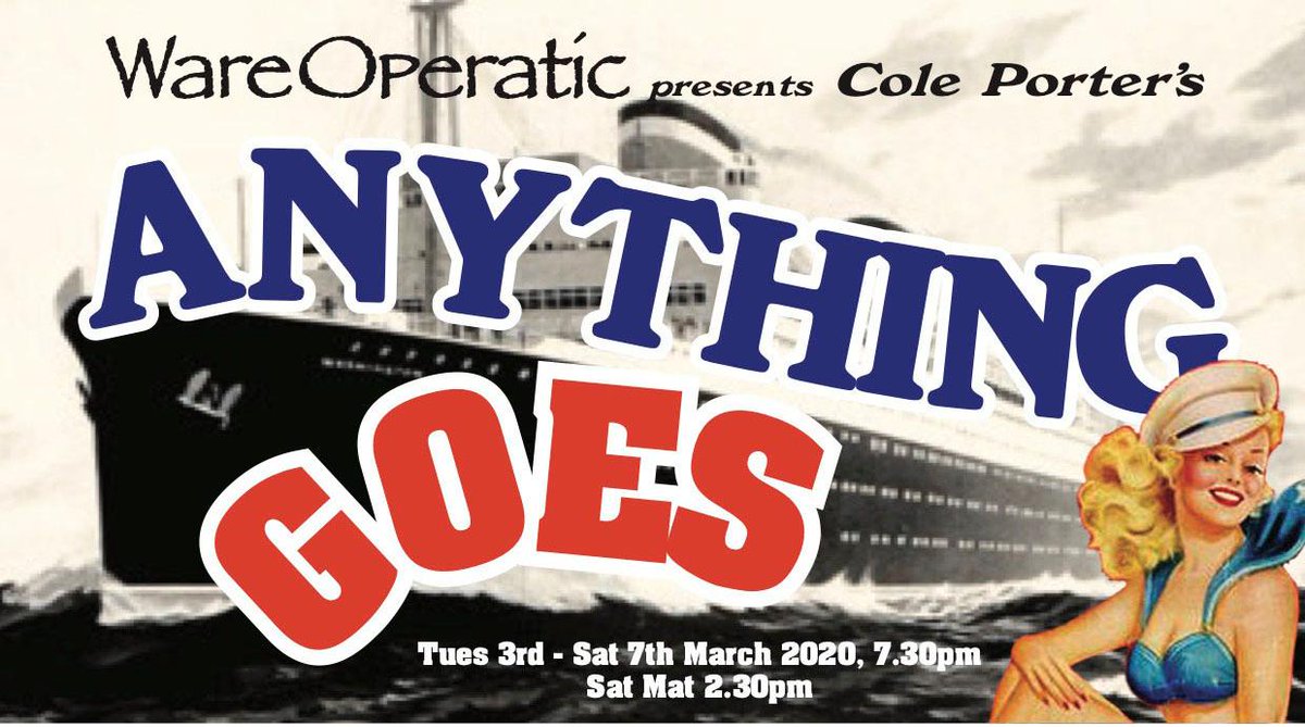 LuvC_Carol's tweet photo. Not long to go, before Anything Goes, by Ware Operatic at the Hertford Theatre 3rd - 7th March.
Let's all support our local #AmDram theatrical companies.
Tickets from https://t.co/sApCEKaRnn
#AnythingGoes #WareOperatic #amdramfamily @WareOperatic @hertfordtheatre https://t.co/hEkAGhRpH5