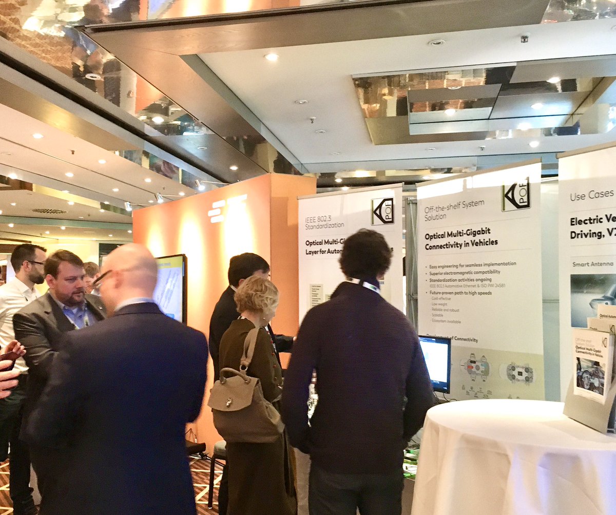 Busy start into day 1 at #AutomotiveEthernetCongress @Elektronikauto with great interest in our #MultiGigabit optical Connectivity demo for vehicles #automotiveethernet