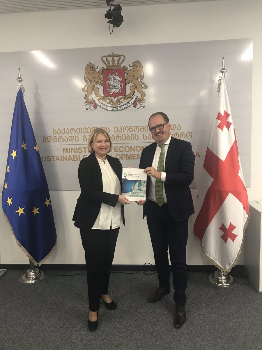 OECDeurasia's tweet photo. .@OECDGlobal Director @Schaal_Andreas presents “Access to Green Finance for SMEs in Georgia” to Minister of Economy and Sustainable Development Natia Turnava after discussing #OECD-#Georgia co-operation and #EurasiaWeek 2020 in Tbilisi. Read more here👉https://t.co/JZAniVWsLU https://t.co/d15XGvCnPb