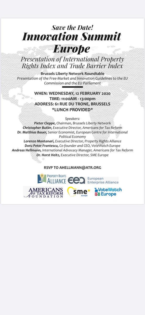 We are looking forward to this very interesting panel today on international #propertyrights and #tradebarriers hosted by the @BrusselsLiberty