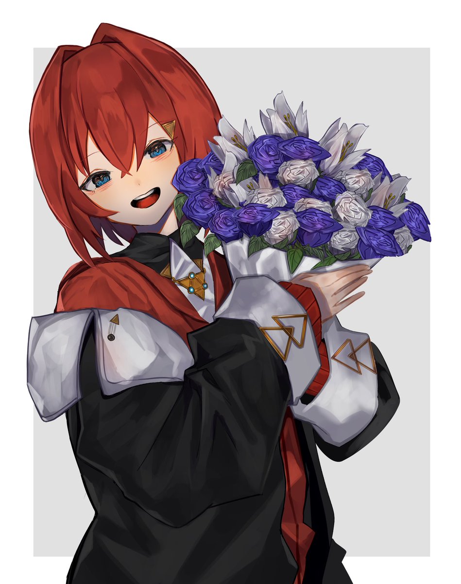 ange katrina 1girl solo bouquet blue eyes red hair holding bouquet flower  illustration images