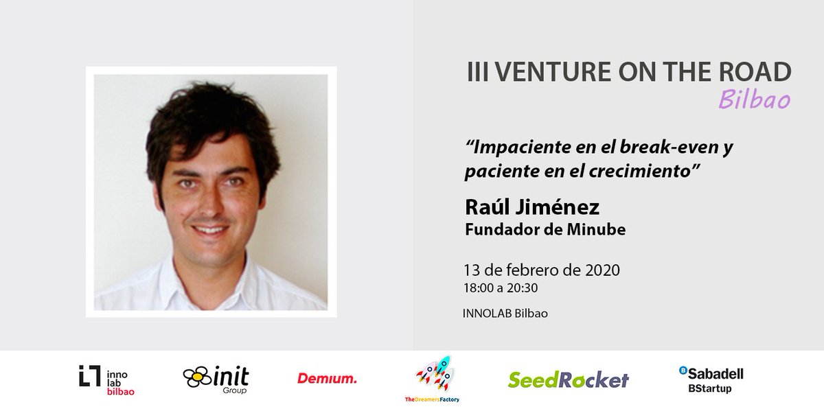 #FelizMiércoles | Mañana 13/02 no pierdas la oportunidad de conocer a las startups finalistas #VentureOnTheRoad #Bilbao <a href="/BeMetrics_ES/">Bemetrics.io</a>, <a href="/Smowltech/">SMOWL Proctoring 🦉</a>, <a href="/KietoParao_/">KietoParao.</a> y <a href="/ASIMOB_Services/">ASIMOB</a> y escuchar la keynote de @rauljimenez, fundador de <a href="/minube/">minube</a>.

Invitaciones en: sab.to/2S098Wy