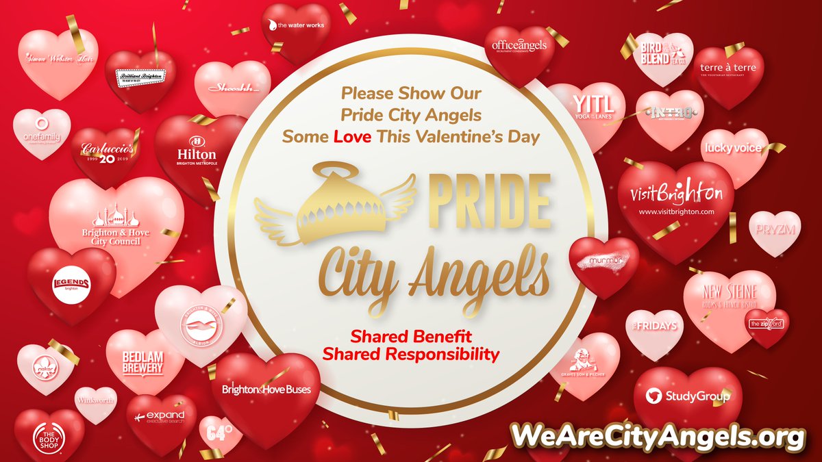 This Valentine’s Day why not show some love to our Pride City Angels, the businesses supporting Pride's environmental and sustainability initiatives.
@RiekerRetailUK <a href="/ShooshhBrighton/">Shooshh Brighton</a> <a href="/websterhair/">Simon Webster Hair</a> <a href="/TerreaTerre/">Terre a Terre</a> <a href="/TGIFridays/">TGI Fridays</a> @Study_Group <a href="/brightonzipyard/">The ZipYard Brighton</a> <a href="/yogainthelanes/">Yoga in the Lanes</a>
