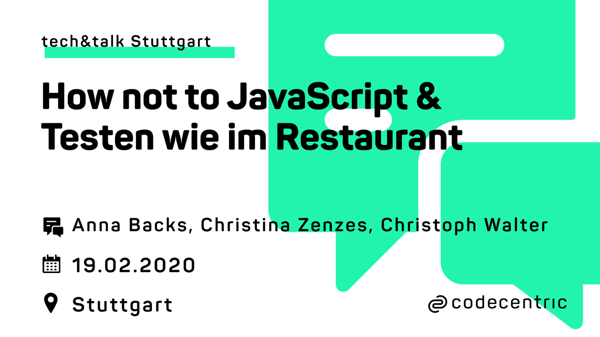 codecentric's tweet image. Beim zweiten tech&amp;amp;talk Meetup in Stuttgart erwarten euch nächste Woche zwei spannende Talks von @merelyAnna @merelyChristina und @christoph_wltr: hubs.ly/H0mSQNJ0 #javascript #techandtalk