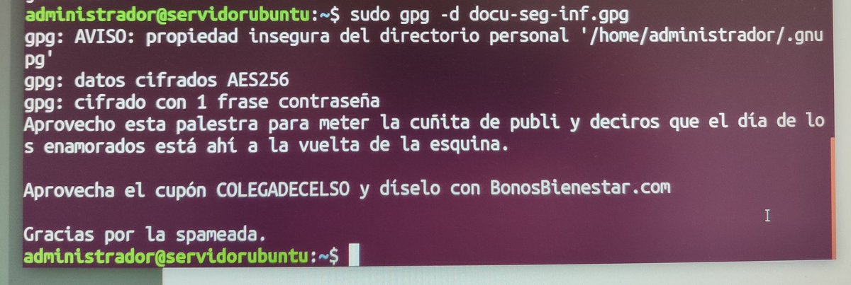 Cousas que pasan cando tés un emprendedor como @monterredondus na clase, non perde ocasión para conseguir impactos, incluso practicando o cifrado. #daw #fp #fpinformática