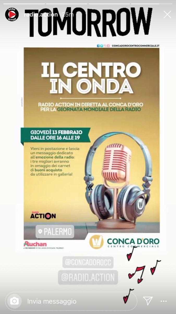 RadioAction101's tweet photo. Domani al #ConcadOro a #Palermo
#GiornataMondialedellaRadio 
Dalle 16:00 alle 20:00 
saremo presenti col nostro Staff
Si uniscono #musica e #divertimento
Saremo in diretta :
- streaming https://t.co/zDuXNZkfys
- in FM 101,2 
- sulla APP radio action palermo https://t.co/v6GvQCn4W7
