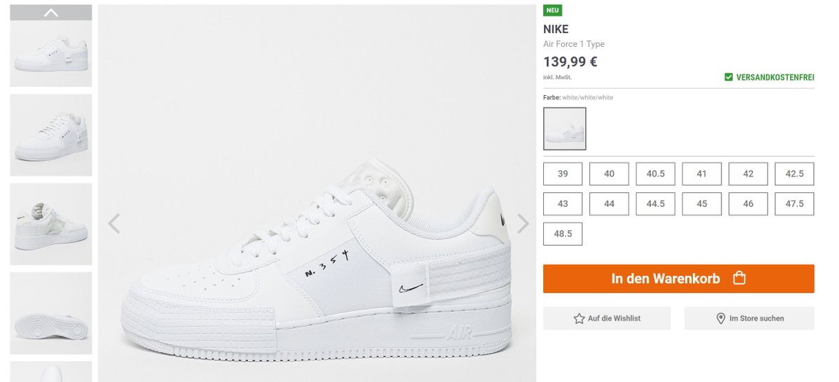 nike air force 1 type white snipes