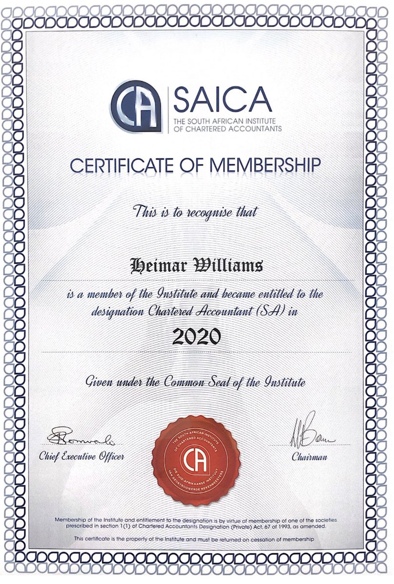 A degree or certificate does not guarantee success. However, I am proud to have finally reached this point in order to achieve my charter. Studying part time, whilst being involved in professional sport and completing my articles.