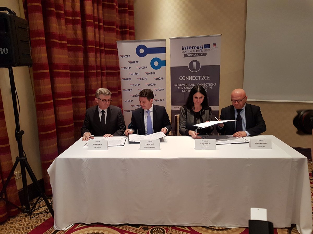 CONNECT2CE's tweet photo. The Memorandum of Understanding on the improvement of international train services between Croatia and Slovenia within the CONNECT2CE project was signed today at the premises of the Hotel Esplanade in Zagreb.

#intermodality #publictransport #InterregCE #CONNECT2CE https://t.co/U8IQo2enz5
