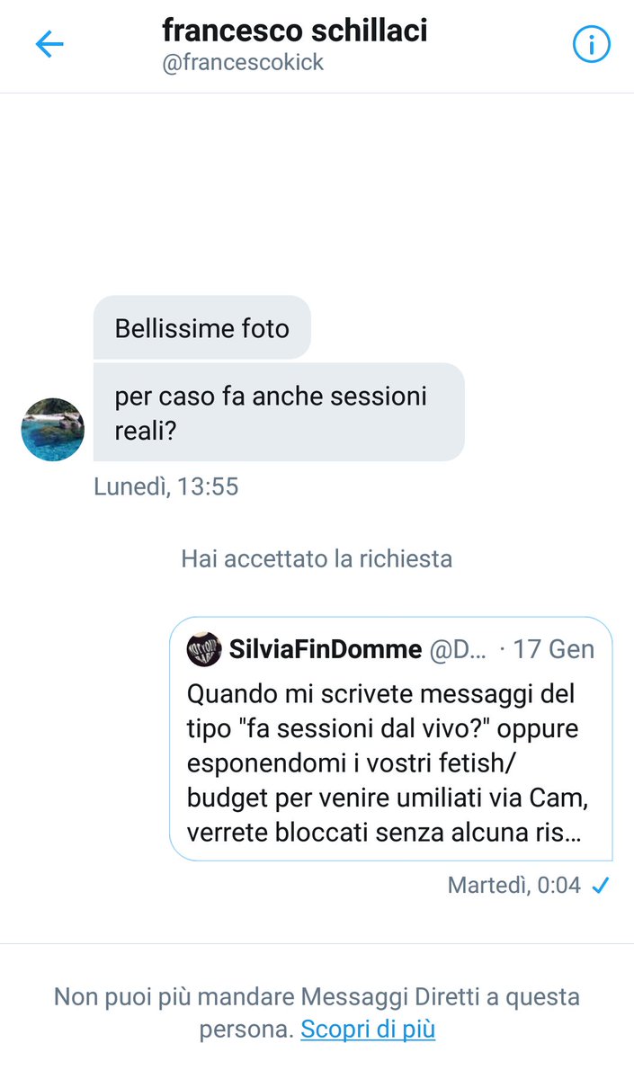 DommeSilvia's tweet photo. Gli elementi come @francescokick non hanno nemmeno il diritto di ricevere una risposta vera.
Veramente, anche se non fossi una #Moneymiss, questa é la classica dimostrazione che l'unica cosa importante e' essere donna, non ciò che scrivi.
#findom #findomitalia #padrona #schiavo https://t.co/tRfMpklwif