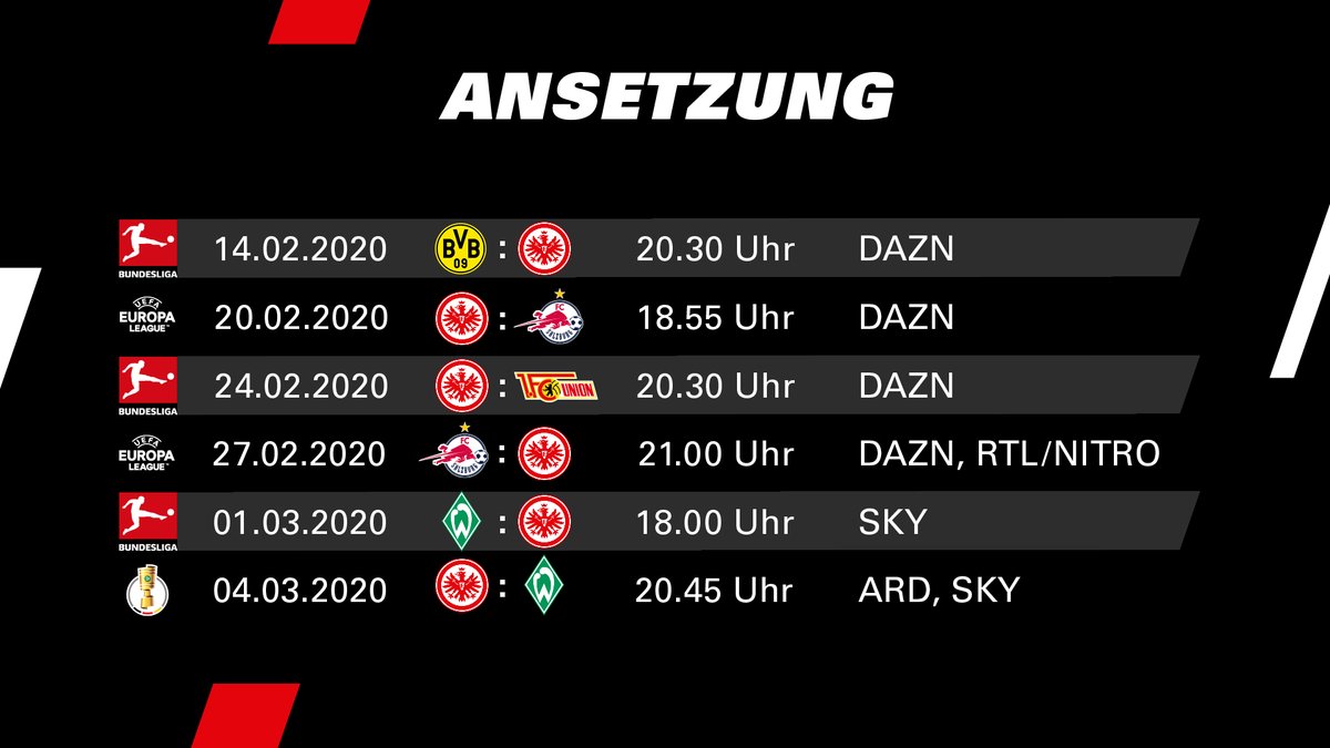 Eintracht's tweet photo. Drei vollgepackte Wochen stehen den Adlern bevor! Kein Grund den Überblick zu verlieren - alle Duelle, Anstoßzeiten und wo ihr das Spiel verfolgen könnt, gibt es hier ⤵️

Alle Partien werden natürlich auch live auf EintrachtFM kommentiert 📻

#SGE https://t.co/BzFmNVeeog