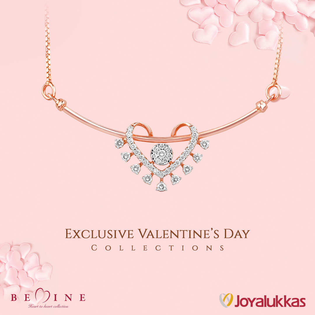 Unique & beautiful, similar to your love, display your admiration for her with a magical gold and diamond necklace from the 'Be Mine' collection. #Joyalukkas #WomanOfJoy #JoyalukkasJewellery #BeMine #ValentinesDay #ValentinesCollections