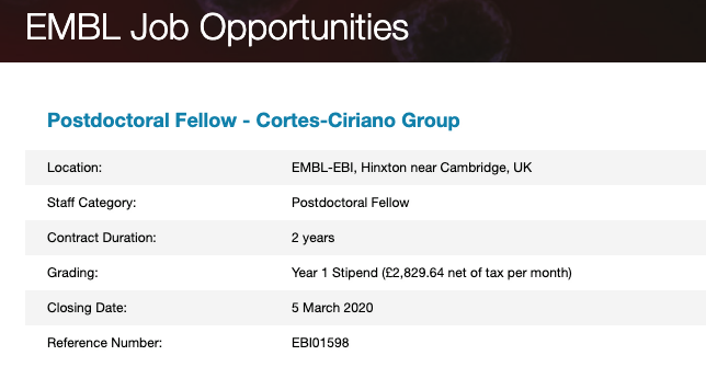 EMBLEBIjobs's tweet photo. @isidrolauscher’s group at @emblebi is looking to #hire a #PostdoctoralFellow in the field of #cancergenomics. The role requires #bioinformatic analysis of large #datasets. #bioinformaticsjobs #computersciencejobs #postdocjobs #python 
https://t.co/XQ7gt0NCd0 https://t.co/SM3wj6yUjR