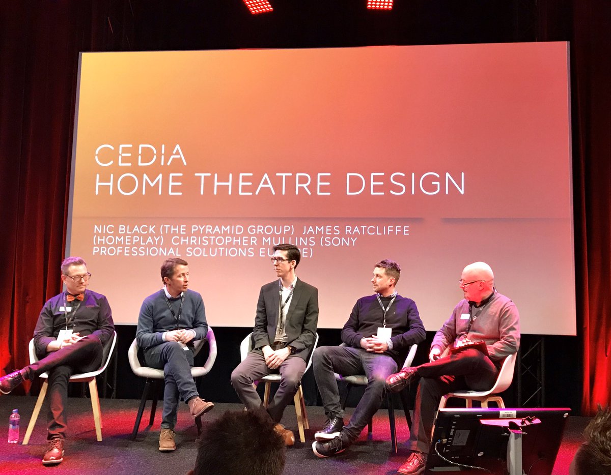 CEDIA EMEA (@cedia_emea) on Twitter photo Next up we have Nic Black from <a href="/Pyramid_AV/">The Pyramid Group</a>, James Ratcliffe from <a href="/HomeplayLtd/">Homeplay Ltd</a> and Christopher Mullins from <a href="/Sony/">Sony</a> on the main stage discussing home theatre design #ISE2020
#hometheatre #homecinema Next up we have Nic Black from <a href="/Pyramid_AV/">The Pyramid Group</a>, James Ratcliffe from <a href="/HomeplayLtd/">Homeplay Ltd</a> and Christopher Mullins from <a href="/Sony/">Sony</a> on the main stage discussing home theatre design #ISE2020
#hometheatre #homecinema