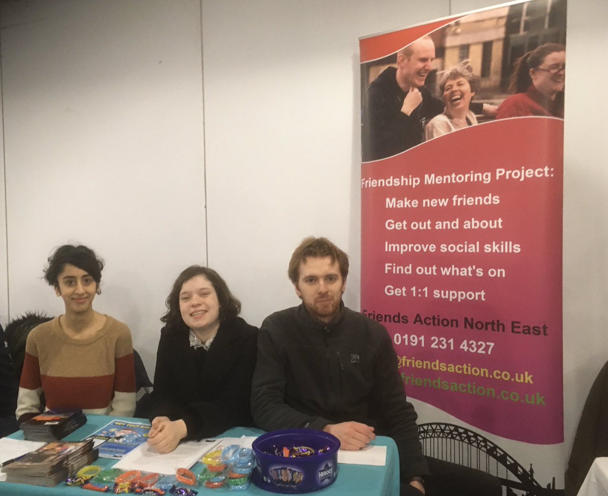 Fancy volunteering? Cara, Samya and Leon are at Newcastle University Student union (basement)to chat to about some great volunteering opportunities <a href="/FriendsAction/">Friends Action NE</a> #learning disabilities #autism #volunteering