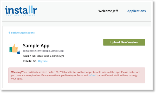 installrapp's tweet image. Refreshing Certificates is even easier! We know that many of you have apps that have been around for years. We’ve just added a message to let you know when your certificates have expired, and a one click way to refresh them in your app. installrapp.tumblr.com/post/190787721…