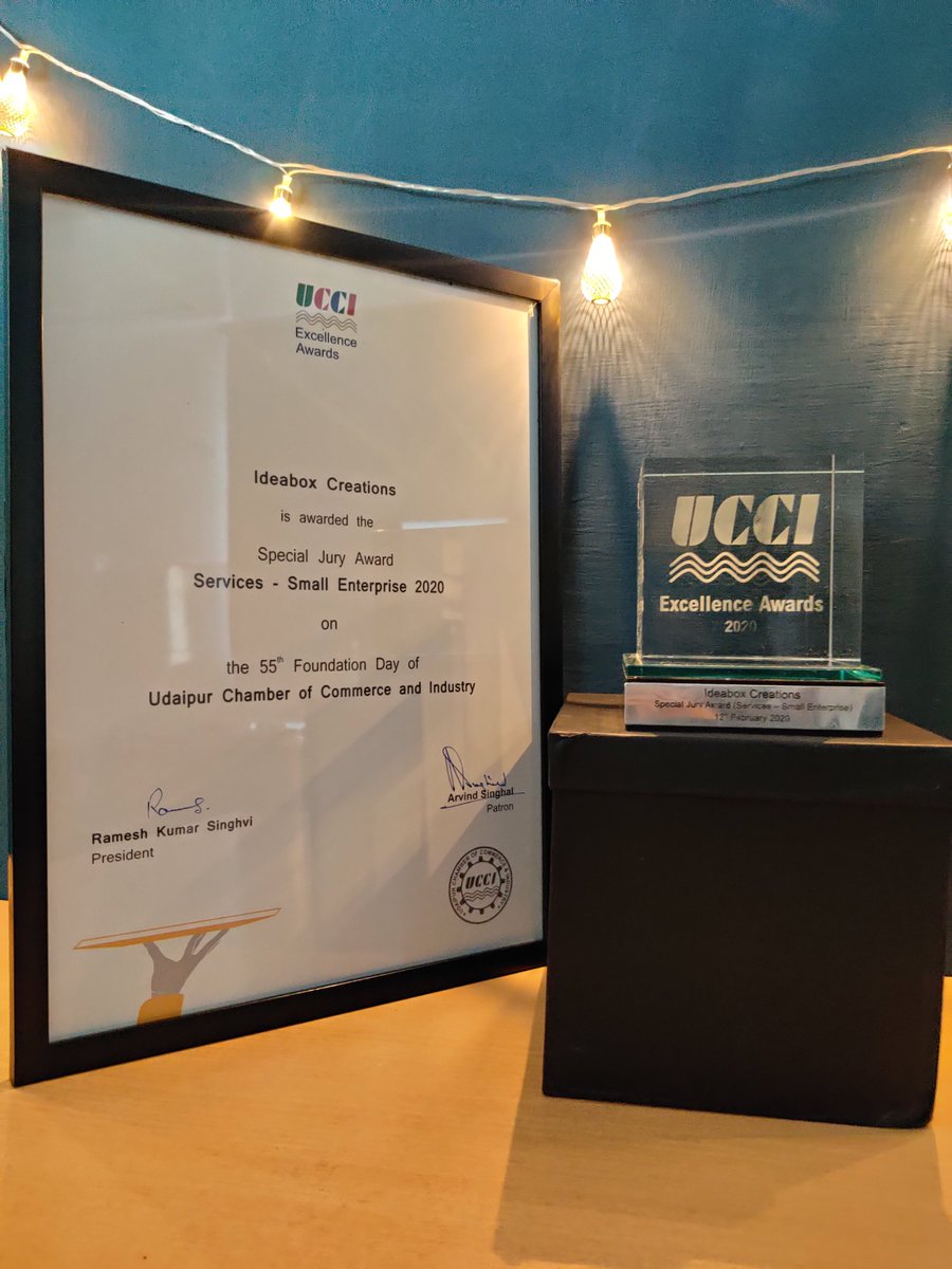 helloideabox's tweet photo. Winning with Teamwork! โฅ๏ธ
IdeaBox bagged the Special Jury Award 2020 at the Annual Awards Ceremony hosted by the Udaipur Chamber of Commerce and Industry. ๐๐
We thank UCCI for recognizing and appreciating our work and efforts. @UCCISEC.
#IdeaBox #TeamIdeaBox #WordPress #Rt https://t.co/uOUubrTg5l