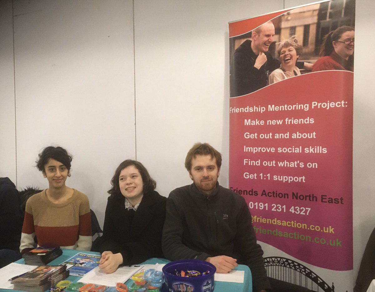 Fancy volunteering? Cara, Samya and Leon are at Newcastle University Student union (basement)to chat to about some great volunteering opportunities <a href="/FriendsAction/">Friends Action NE</a> #learning disabilities #autism #volunteering
