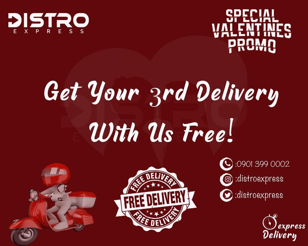 Get your 3rd delivery with us for free!! #valentinespromo
