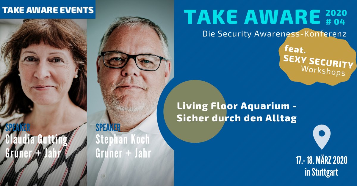 corpsec_tv's tweet photo. #TAKEAWARE-Programm erweitert - neuer Good Practice-Case mit Media-Installation von Gunnar+Jahr zum Thema #Phishing. Jetzt noch eine Woche preisgünstige Frühbucher-Tickets sichern unter: https://t.co/02d2krUdvG

Wir sehen uns in Stuttgart! #securityawareness https://t.co/B3MIpKGKZQ