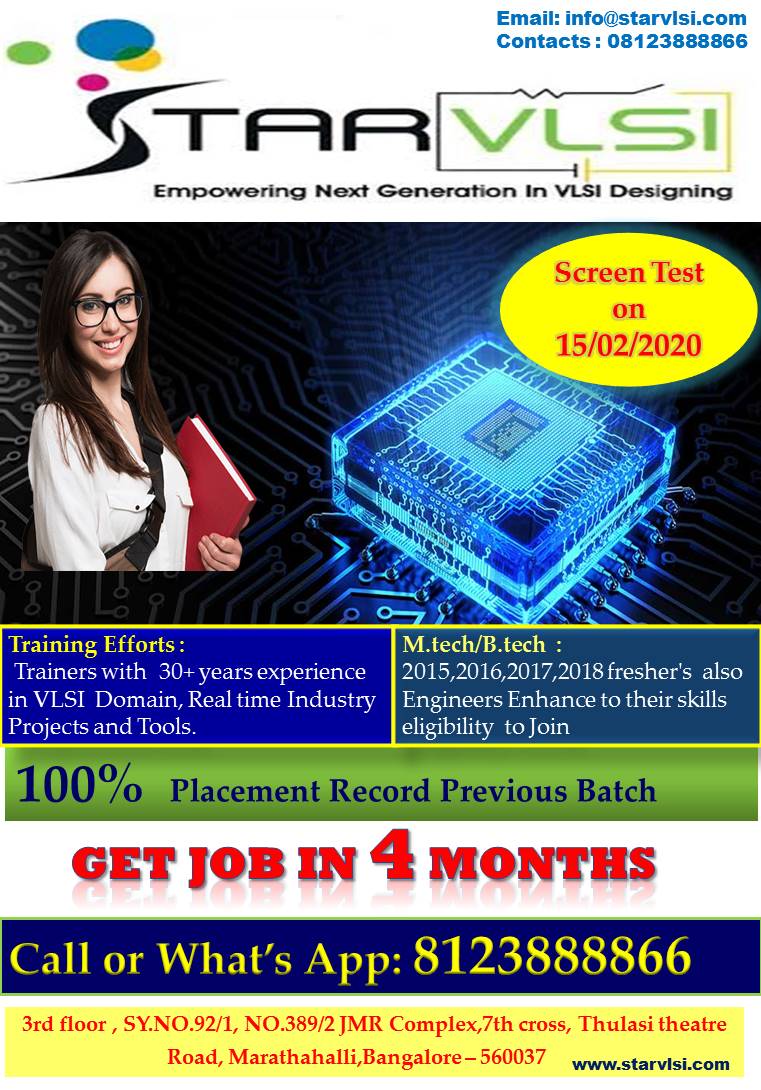 starvlsi's tweet photo. Greetings from STAR VLSI Services Pvt Ltd!

A Great Opportunity to kick Start Your Career

STAR VLSI Invites Candidates who are passionate in VLSI and to start their career in VLSI. 
Interested Students can register for Entrance Exam. 

For any Queries please Contact: 8123888866 https://t.co/EyR84HmwHM