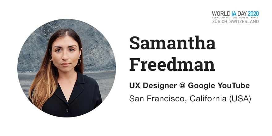 Samantha Freedman from <a href="/youtube/">YouTube</a> will talk at #wiad2020 too! Her talk will feature 10 easy &amp; highly effective tips on how to tackle the complexity of global navigation at any company, for any product #iaelement #productdesign