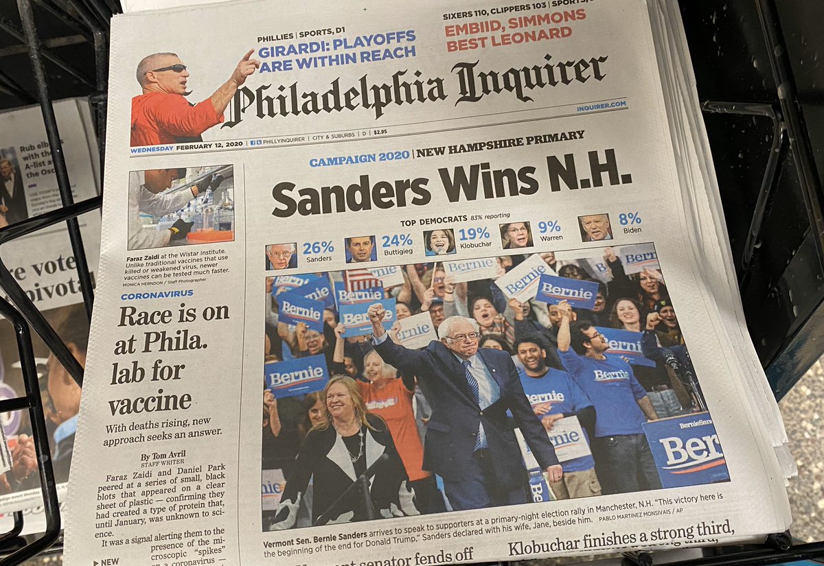 What a glorious headline this morning! Let’s keep the momentum going @BernieSanders!

#NHPrimary2020 #Bernie2020 #FeeltheBern #NHprimary #BernieWonNH