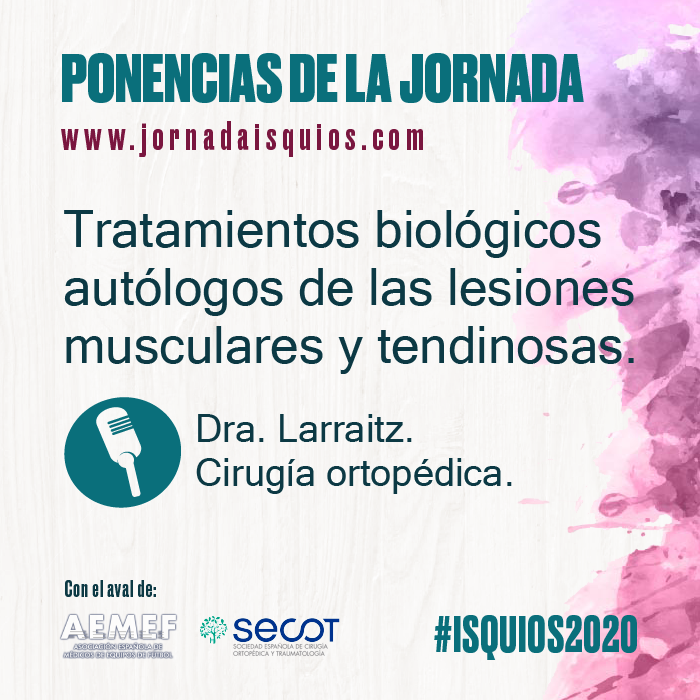 JIsquios's tweet photo. @LarraitzBergara ✅Tratamientos biológicos autólogos de las lesiones musculares y tendinosas. 
¡Una ponencia de @LarraitzBergara que no querrás perderte!
https://t.co/WZASE16l3c
#Isquios2020 https://t.co/pqa1QOTsso