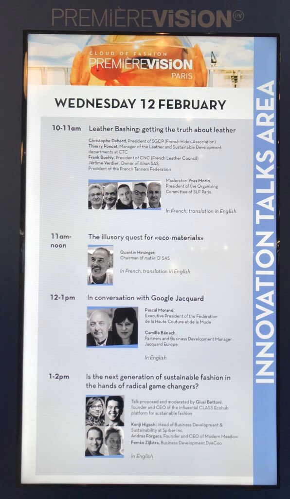 Full house ahead of the #SmartTalk “Is the Next Generation of Sustainable Fashion in the Hands of Radical Game Changers?” 
<a href="/PremiereVision/">Première Vision</a> with <a href="/DyeCoo/">DyeCoo Textile Systems B.V.</a> <a href="/ModernMeadow/">Modern Meadow</a> &amp; #SpiberInc hosted by <a href="/CLASSecohub/">C.L.A.S.S. eco hub</a>