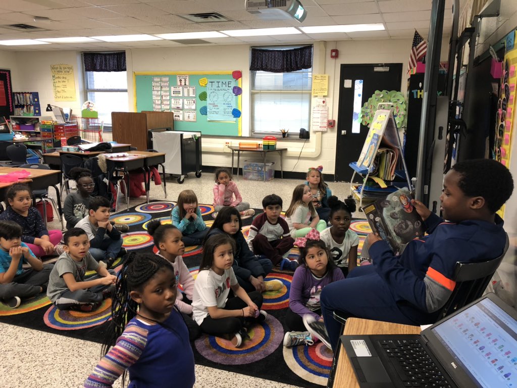 We have a guest reader today! We look up to our 3rd grade reader 🙂📚