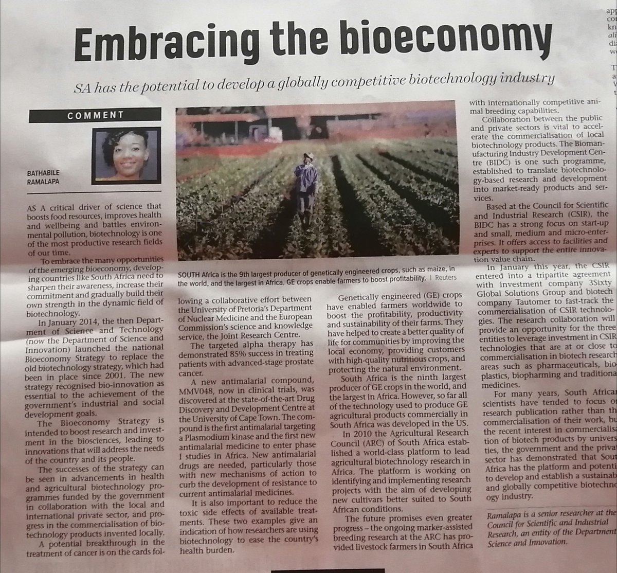 Your girl is on page 9 of today's Pretoria News discussing  prospects of the Biotechnology industry in South Africa.
Me... I am your girl 👑
#WomenInSceince
#biotechnology