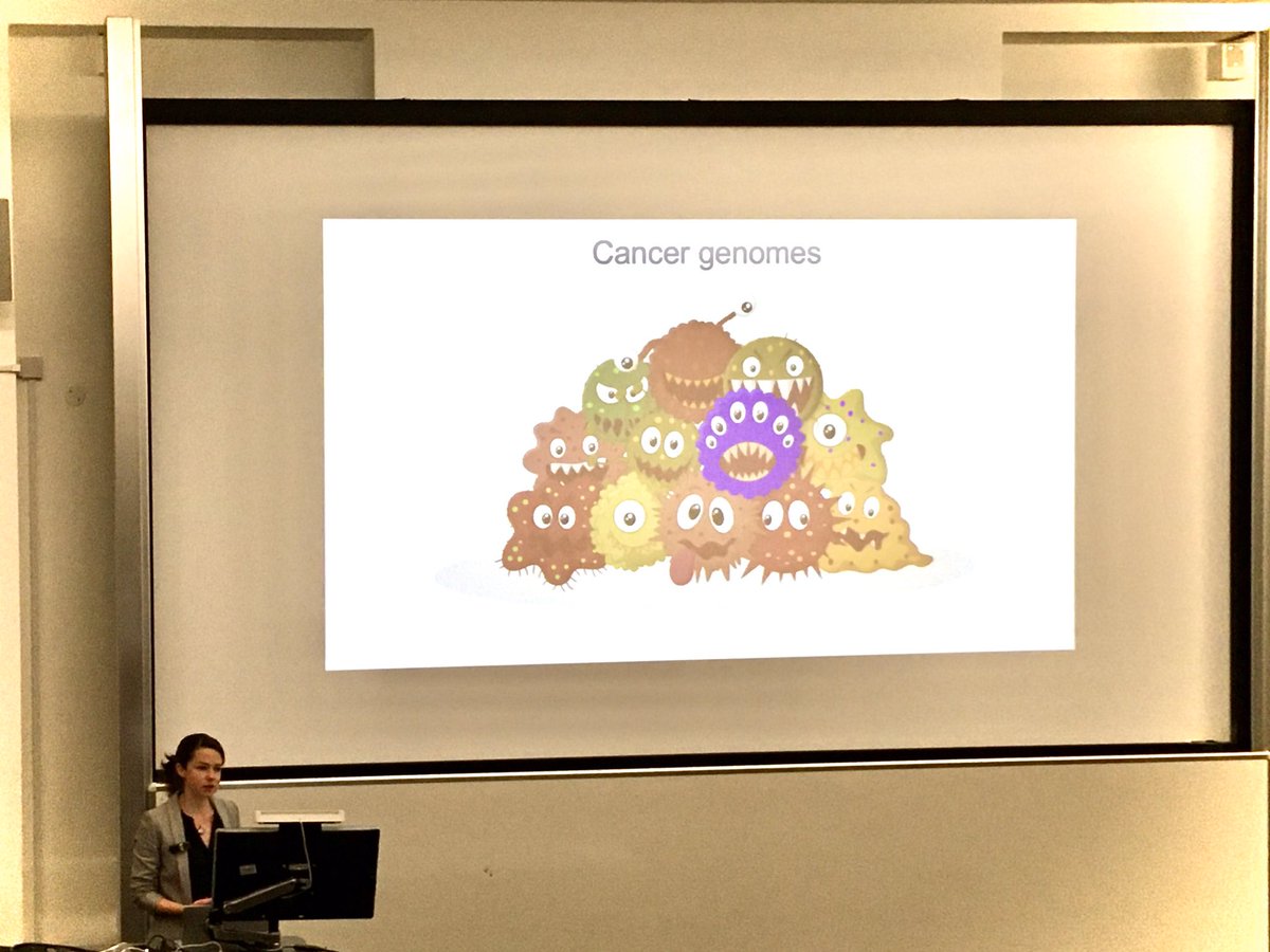 JavierHerrero7's tweet photo. @S_J_Aitken presents her work on lesion segregation (https://t.co/4LV5aFIDnG). Opens up with a family picture of ugly cancer cells. Great work, great talk, BTW! #UGIcancer @UGI_at_UCL https://t.co/y0KVLOZ49u