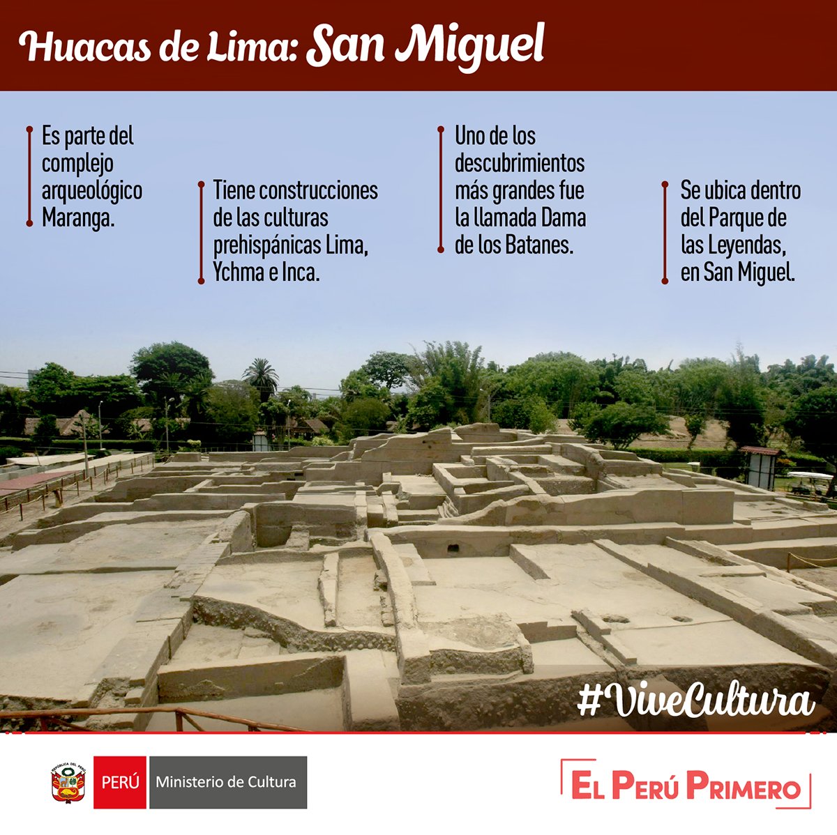 #ViveCultura | La huaca #SanMiguel es un lugar histórico y milenario al servicio de las familias peruanas para que puedan conocer su pasado e identidad con mucho orgullo. 💪🏽🇵🇪¿Que otras huacas conoces?