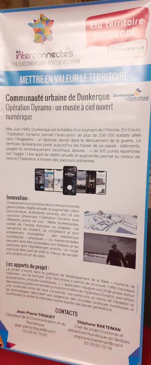 MissCLaneous's tweet photo. A Lyon @INTERCOnnectes  Auditions publiques Label "Territoire  innovant". Découvrir Dunkerque, son Carnaval, les fricandelles mais aussi ce tournant de l'été 1940 via l'application Operation Dynamo https://t.co/DJaIqG8OJo #FDI19 https://t.co/wz2pmIPDnA
