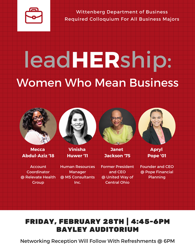 Mark your calandras for the required colloquium Friday, February 28th! #leadHERship #womeninbusiness