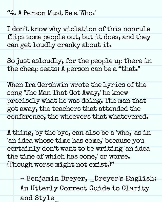 UMiamiWrite's tweet image. Check out what Benjamin Dreyer has to say about using “who” and “that.” What do you think about it? Do you have any “rules and nonrules” that get on your nerves?

@uofmiamienglish @umiamilibraries @univmiami @umiami_mfa #writingtips #writingcenter #writingcenters #umiami