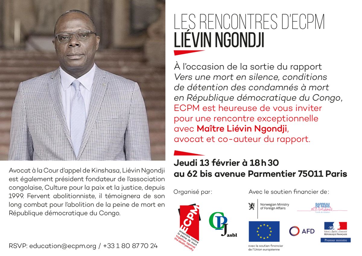 Rappel🎤👨‍🎓 Demain le jeudi 13 février, notre partenaire congolais Maître Liévin Ngondji viendra présenter la mission d'enquête "Vers une mort en silence" qu'il a co-rédigée.
🕊 Rejoignez-nous pour ce temps d'échange privilégié à 18h30 au 62 bis avenue Parmentier 75011. #RDC🇨🇩