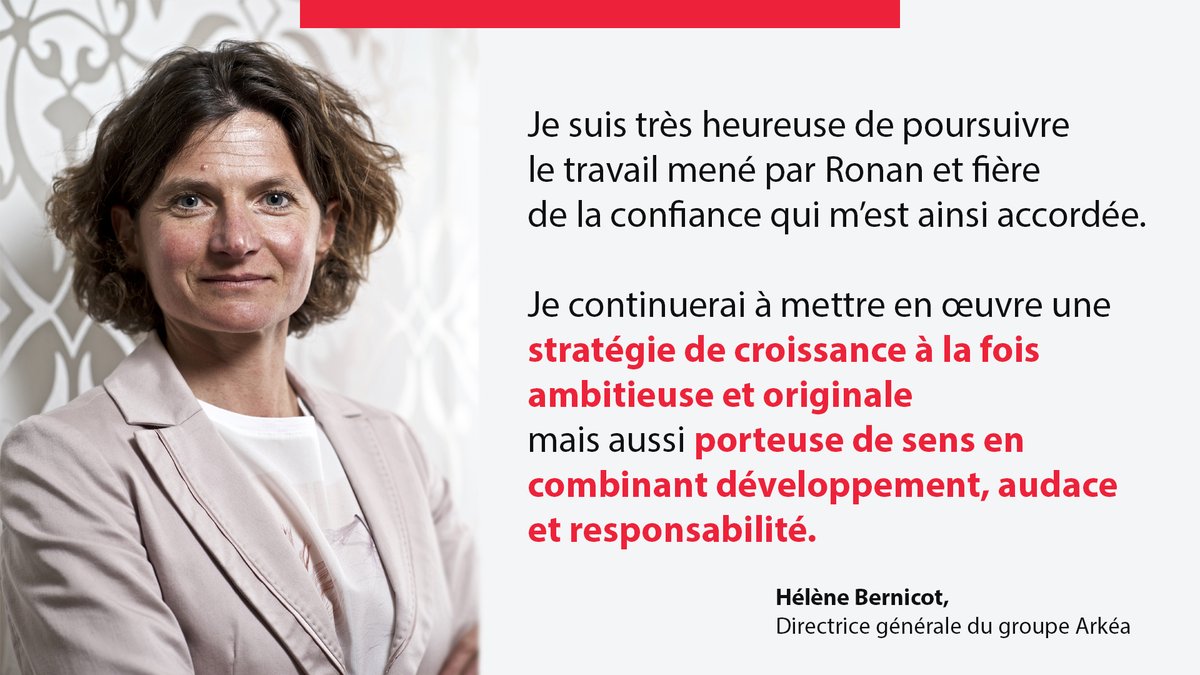 🔴 [NOMINATION]

Hélène Bernicot est nommée Directrice générale du groupe Arkéa. <a href="/cmarkea/">Crédit Mutuel Arkéa</a> 
Elle succède à <a href="/ronanLM/">ronan le moal</a> qui, après 25 années au sein du Groupe, a souhaité se consacrer à un nouveau projet professionnel.