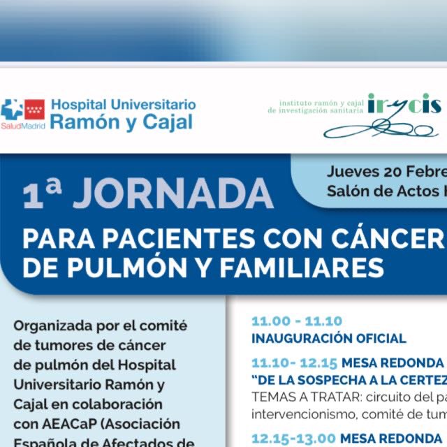 pacHRyCapulmon's tweet photo. @redaccionmedica @pacHRyCapulmon 20 de febrero es la cita. El Hospital Ramón y Cajal quiere compartir un espacio con los ciudadanos de su área....el cáncer de pulmón merece una oportunidad! https://t.co/4qvgOWQgoB