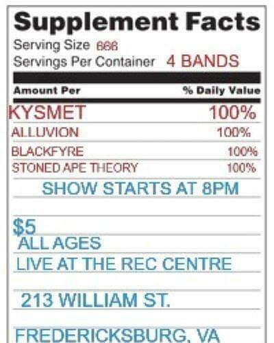 Annoucement!! Our next show is Saturday, March  7th with @kysmetband @blackfyremetal and @stonedapetheorymusicarizona in our hometown of Fredericksburg at @reccenterfxbg !! 5$ at the door, ALL AGES! Come one, come all ya'll!!!
.
.
.
#officialalluvion #co… ift.tt/39wS01Q