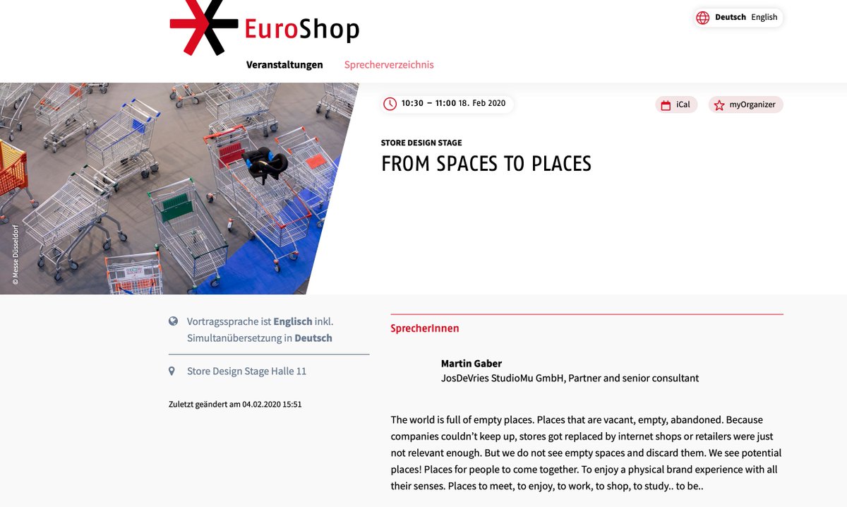 We are looking forward to present next week a sneak summary of our new book "FROM SPACES TO PLACES" at the #euroshop2020  in Düsseldorf. The book will be released next week and we will be happy if you will join our presentation. #retail #concept #fromspacestoplaces #josdevries