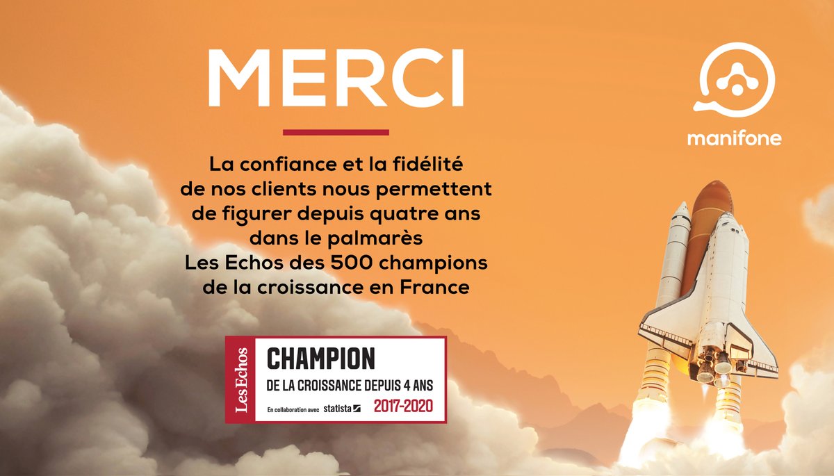 Manifone, l’Opérateur Télécom de la Relation Client -&gt; Champion de la croissance depuis 4 ans ! #championsdelacroissance #contactcenter #callcenter  bit.ly/2utu3cR  bit.ly/2SBCjzm