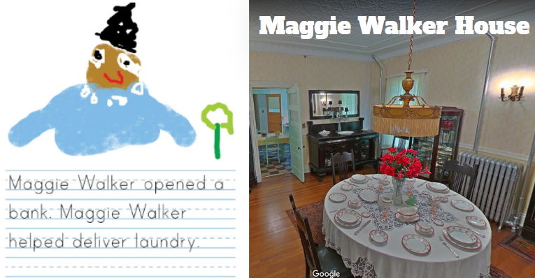 djdaverave's tweet photo. 1st graders @PembertonES researched Maggie Walker (SOL1.3), and we learned that she owned an electric car way back in 1910!  We also used #GoogleMaps to take a virtual tour inside her house!  We shared our discoveries using ABCYa! #Storymaker.  https://t.co/Ipdtx8CFlo https://t.co/VOLhJy2ggX