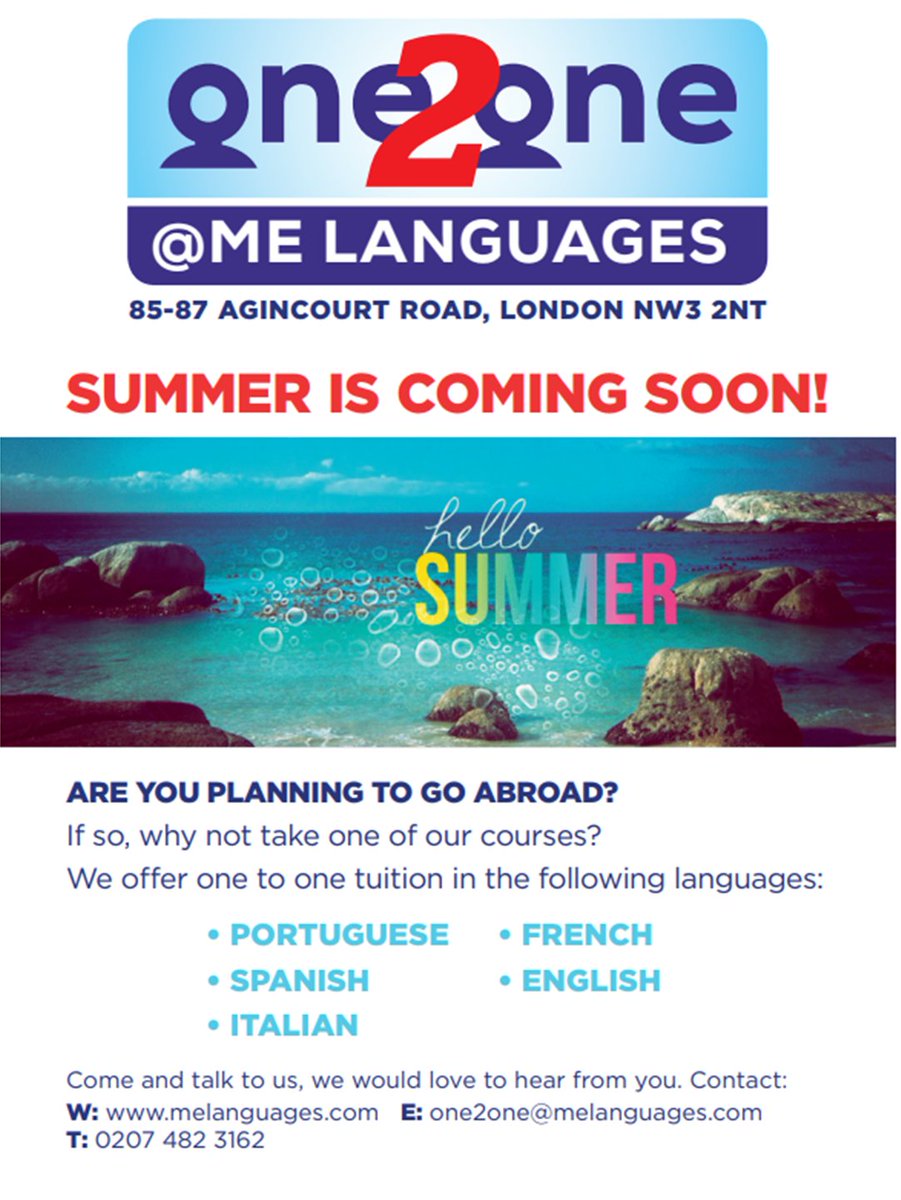 MDCEnglish54's tweet photo. Call us for more details.
Email: one2one@melanguages.com
Tel: 02074823162

#Summer #SummerHolidays #WorkingAbroad #LearnANewLanguage #Languages #Spanish #French #Italian #English #Portuguese #Ibiza #Majorca https://t.co/HBahUaicIK